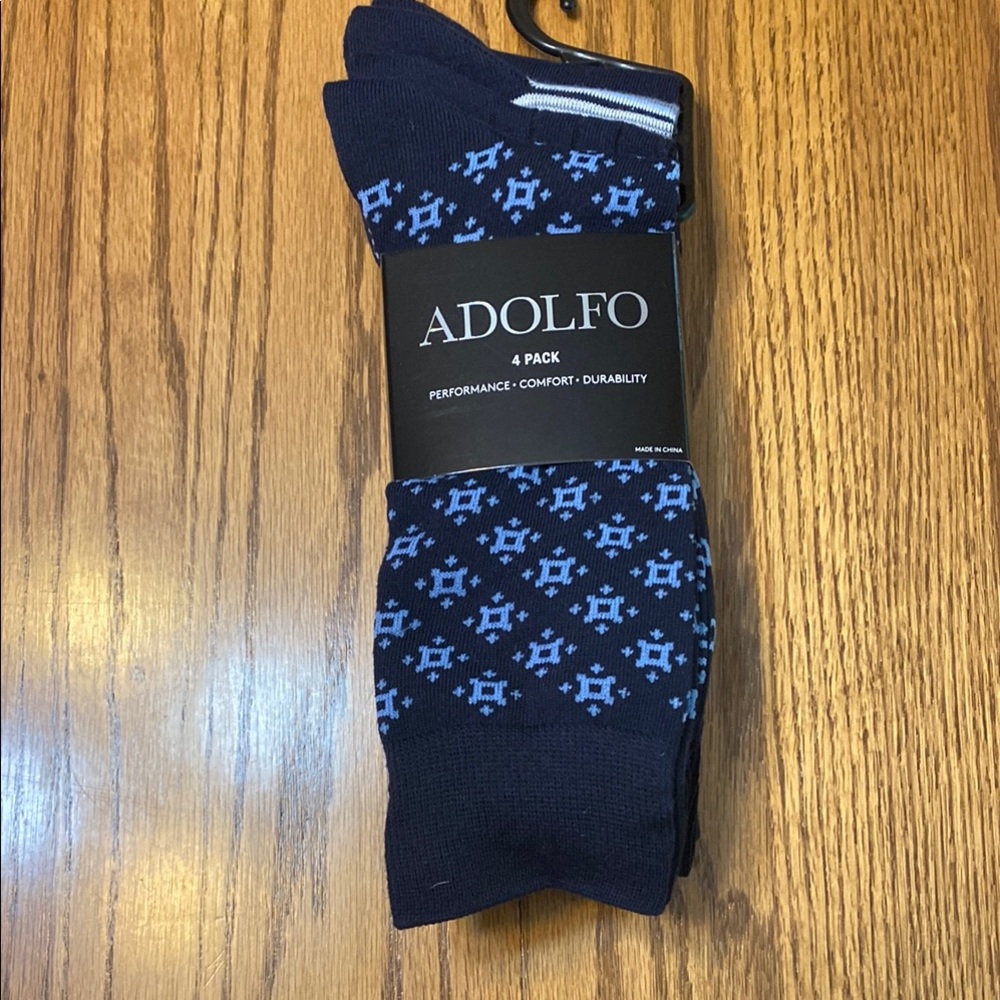 Adolfo Blue Dress Socks with Floral Pattern